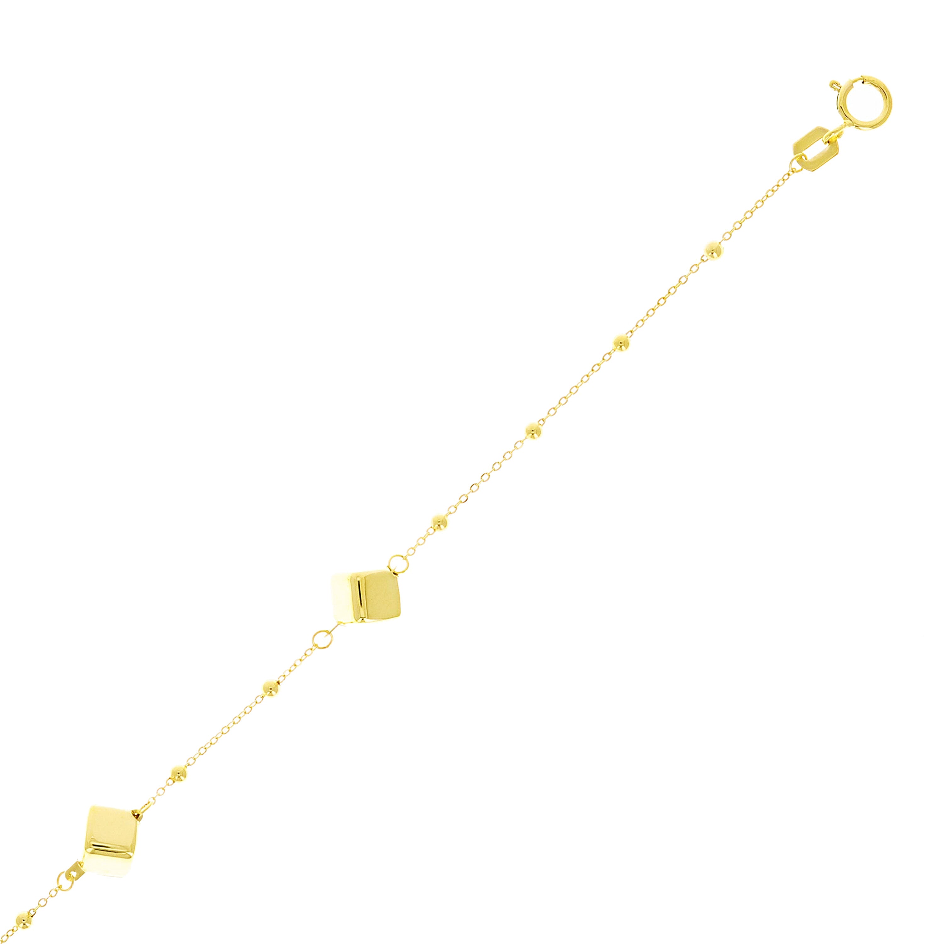 Italian 14k Yellow Gold Dice Square Charm Station Bracelet 7.5" 5mm 1.5 grams