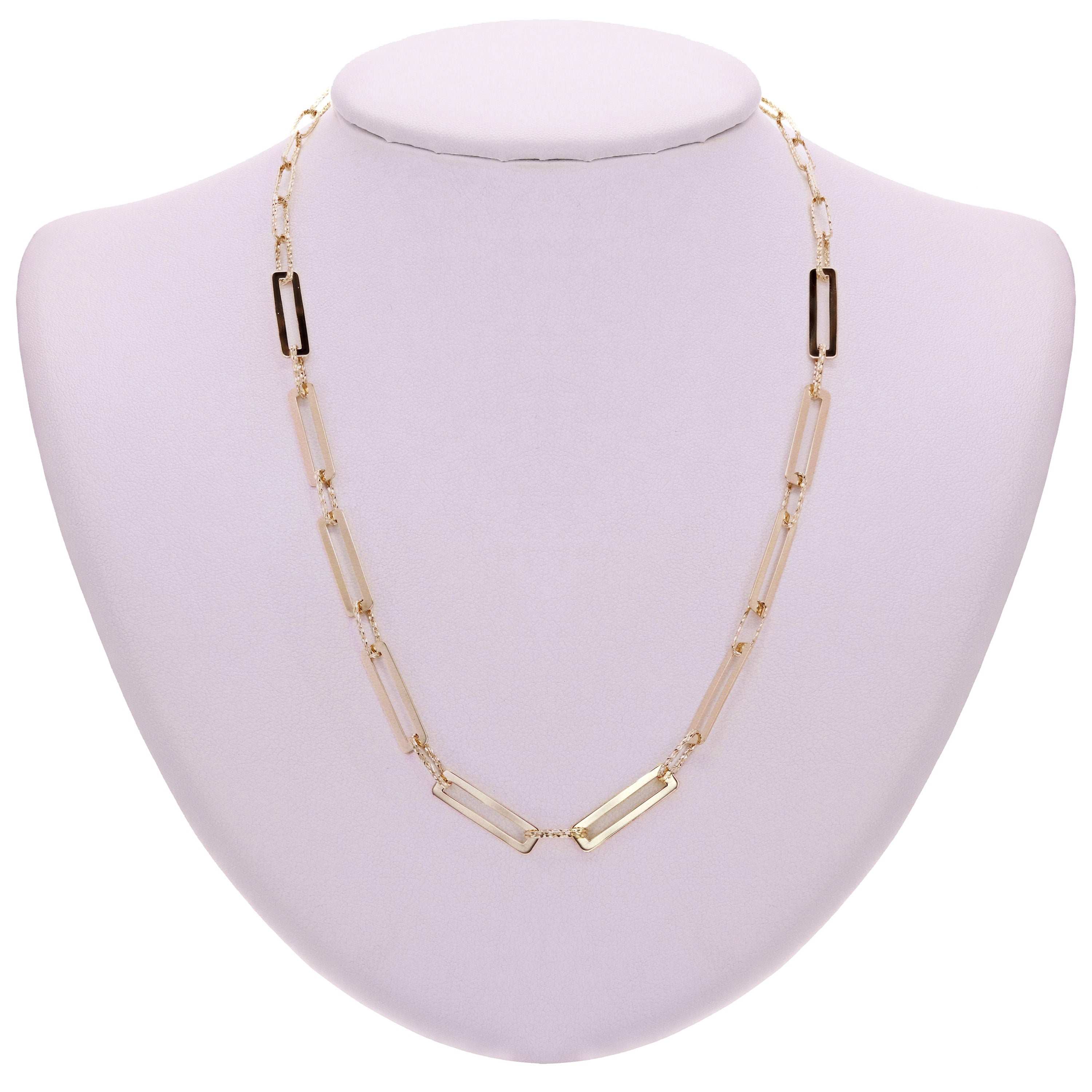 Italian 14k Yellow Gold Paper Clip Link Necklace, Bracelet & Earrings Set 16.4 grams