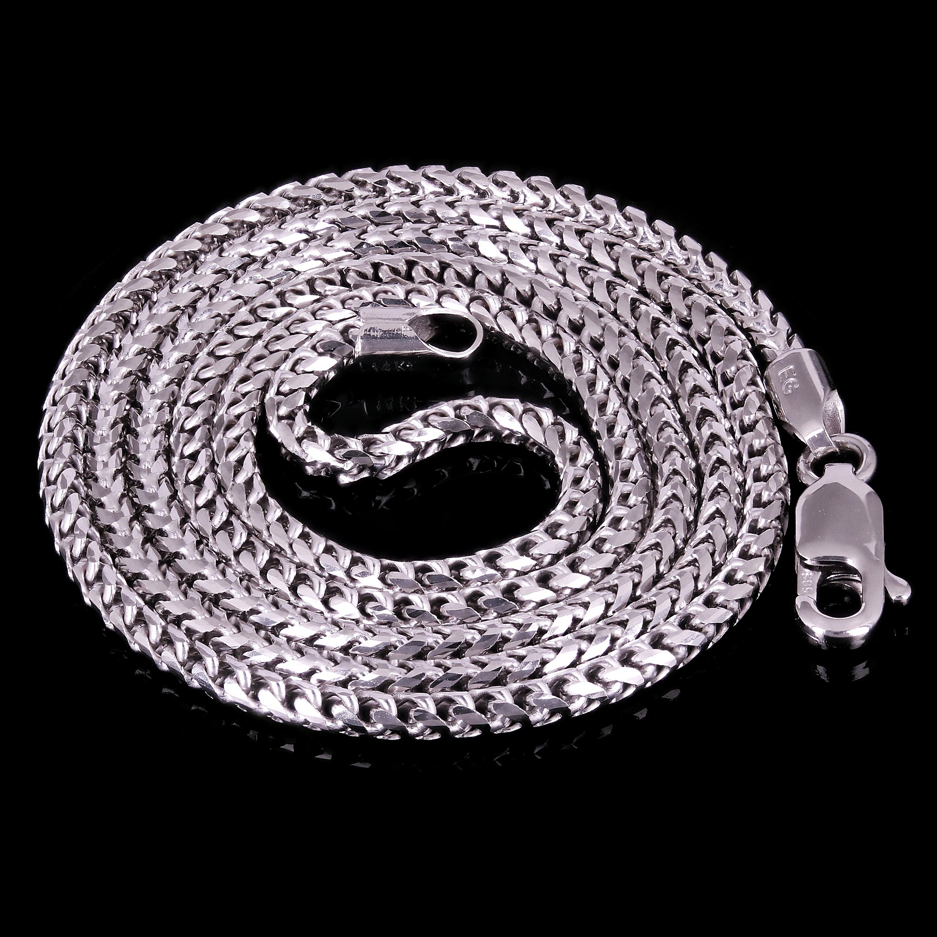 Italian 14k White Gold Solid Diamond Cut Franco Chain Necklace 24" 2mm 13.2grams - White,24" 2mm 13.2 grams