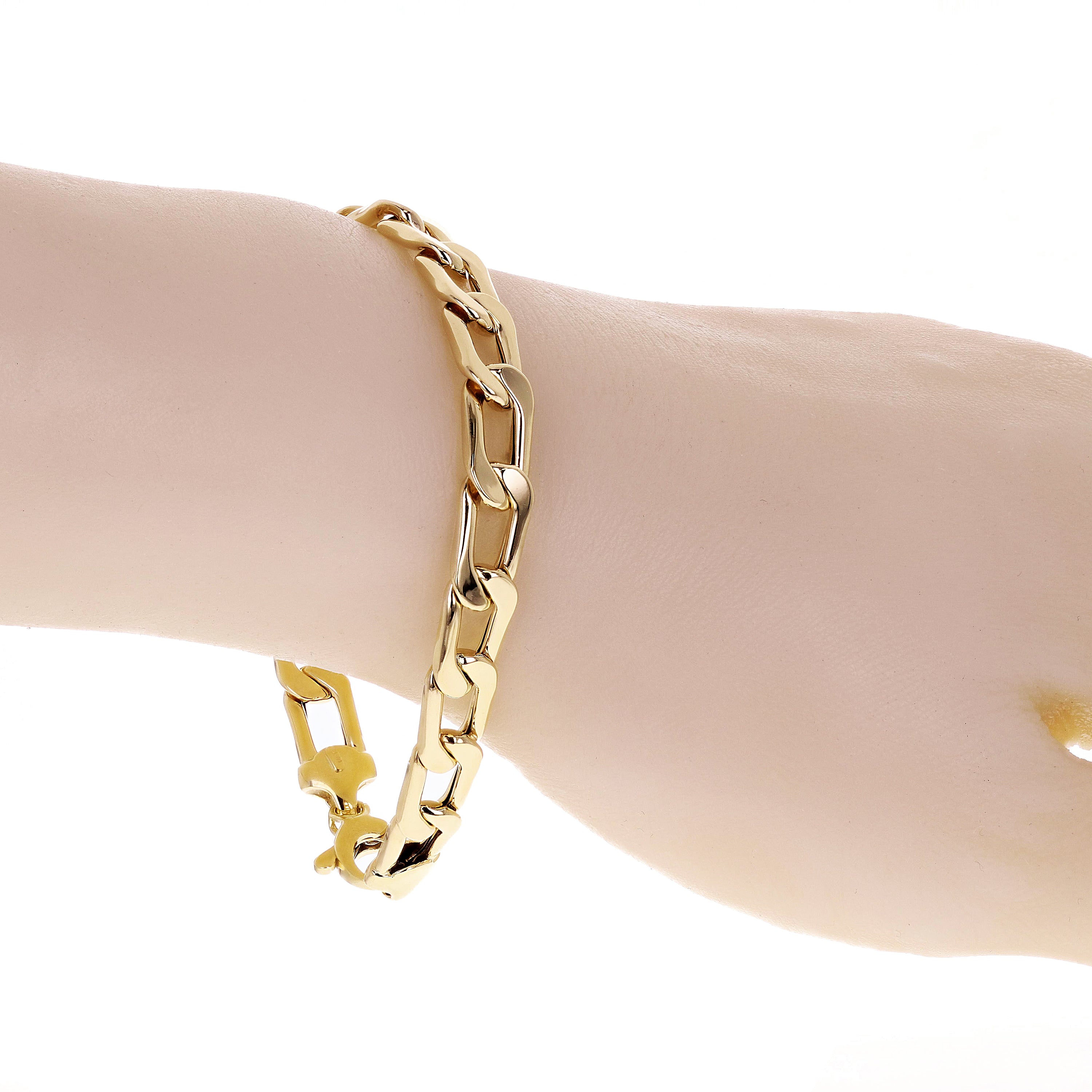 Italian 14k Yellow Gold Hollow Flat Oval Link Bracelet 7.5" 7.7mm 8.4 grams