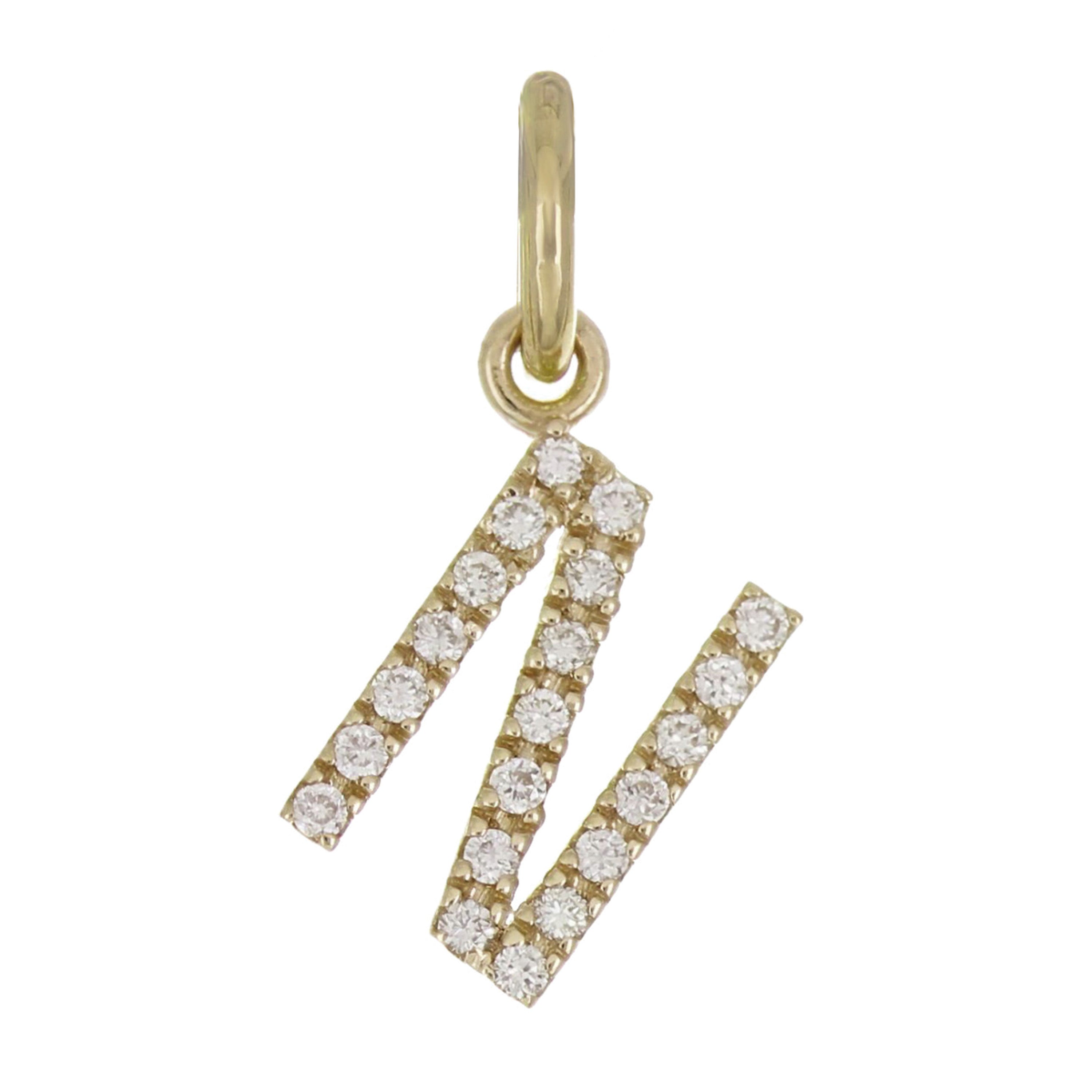 14k Yellow Gold Diamond Initial Letter N Charm Pendant - Letter N,Yellow