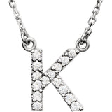 14k White Gold Diamond Initial Letter K Alphabet Rolo Pendant Necklace 18" - Letter K,White