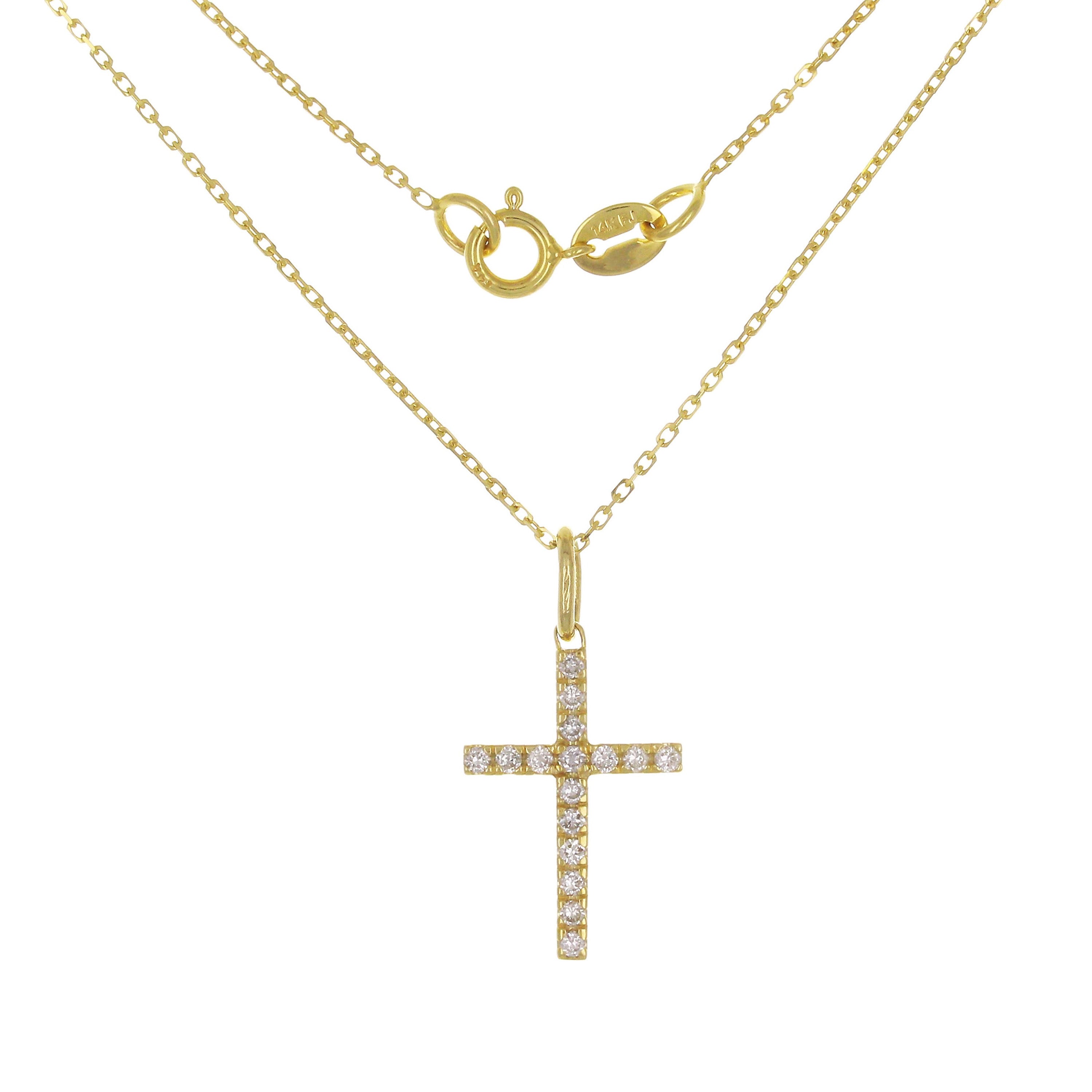 14k Yellow Gold Diamond Cross Charm Pendant Necklace 18" - Yellow