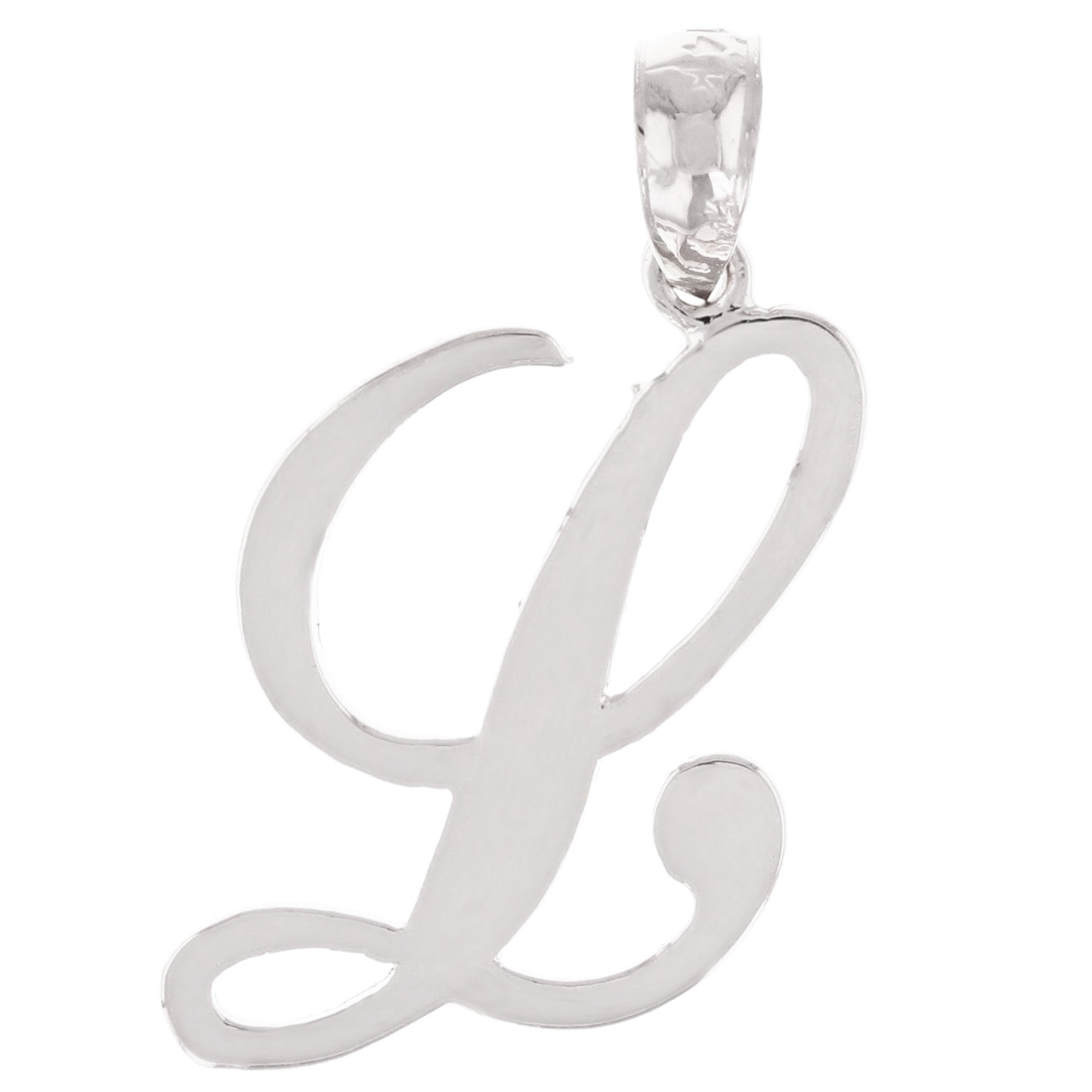14k White Gold Initial Letter L Alphabet Charm Pendant - Letter L,White
