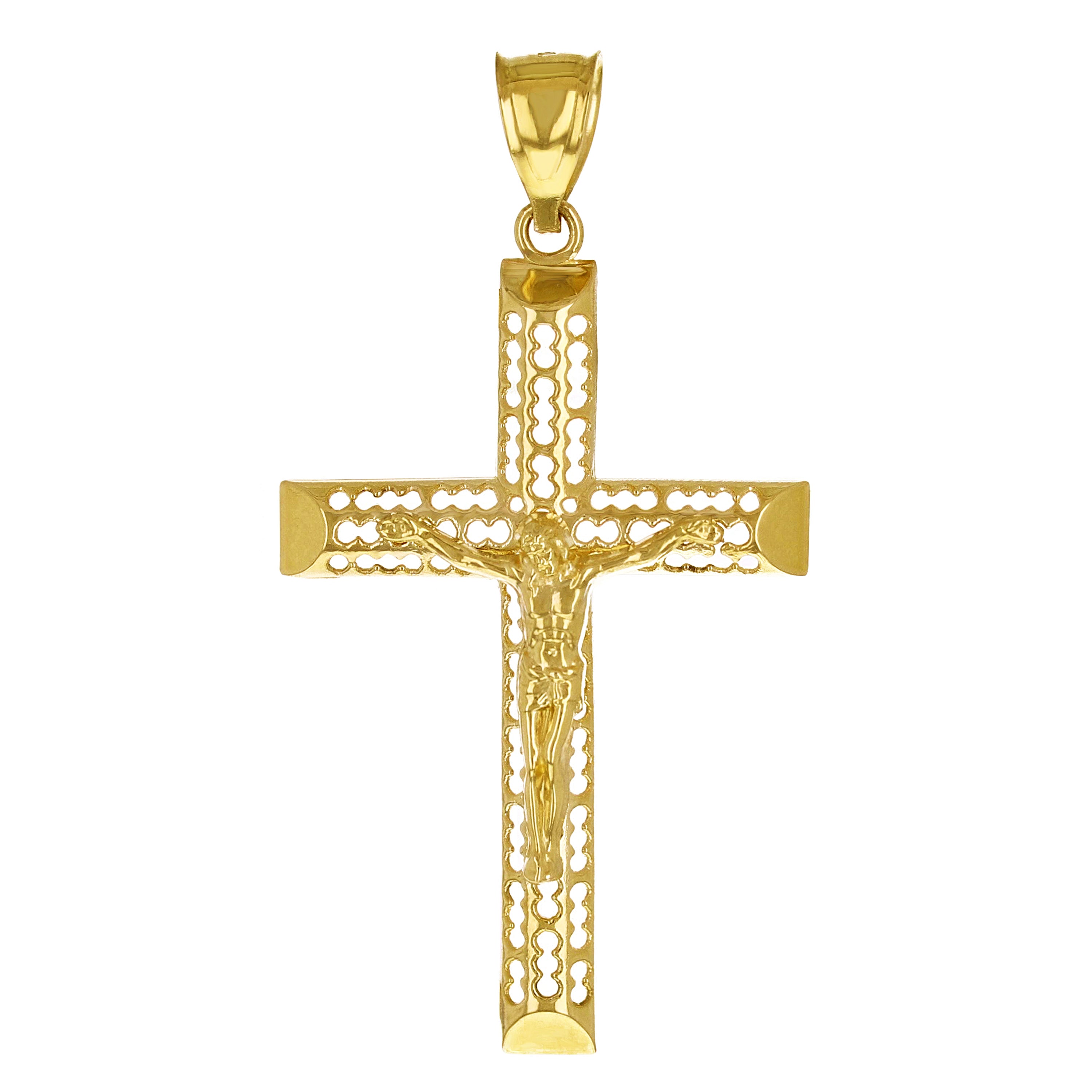 14k Yellow Gold 3D Jesus Christ Crucifix Cross Pendant 2" 2.7 grams