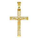 14k Yellow Gold 3D Jesus Christ Crucifix Cross Pendant 2" 2.7 grams
