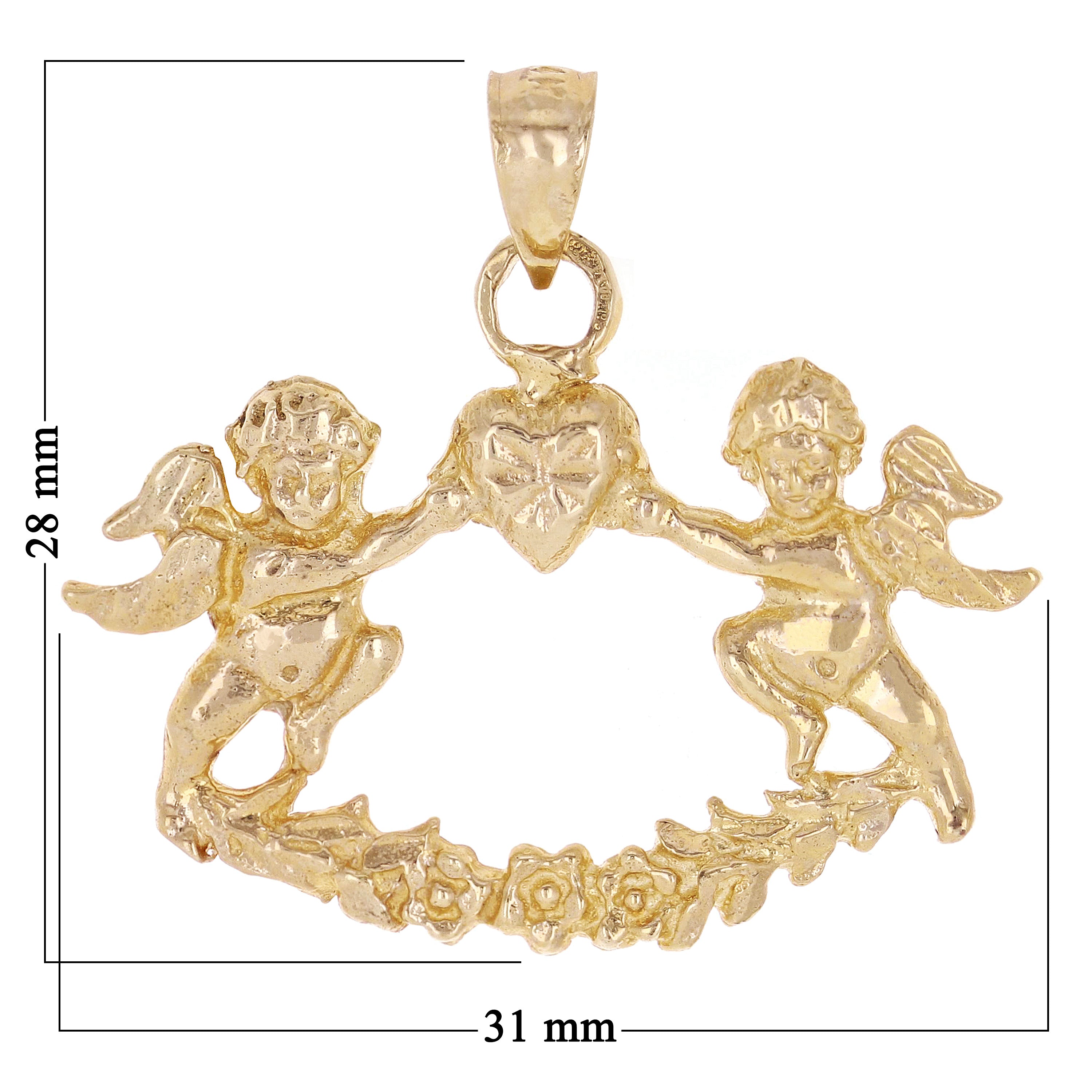 14k Yellow Gold Cherub Guardian Angels Charm Pendant 1.1" 3.2 grams