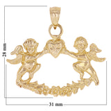 14k Yellow Gold Cherub Guardian Angels Charm Pendant 1.1" 3.2 grams