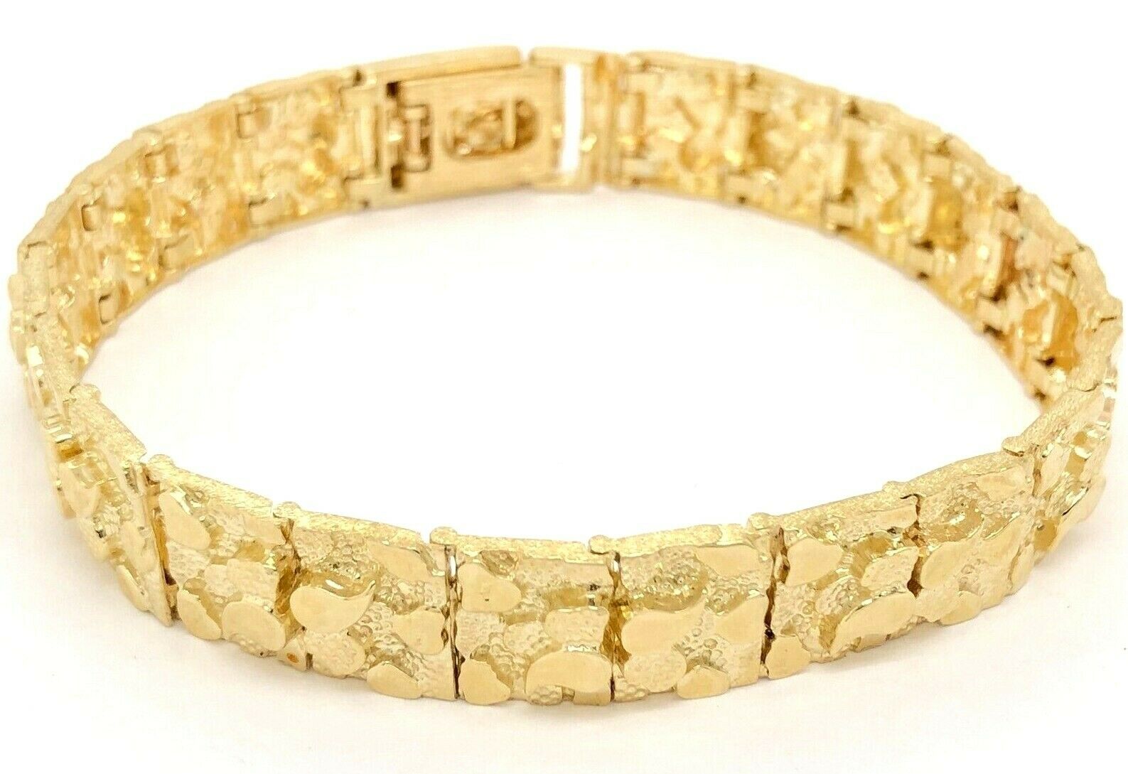 14k Yellow Gold Nugget Bracelet Adjustable 7-7.5" 12mm 28 grams