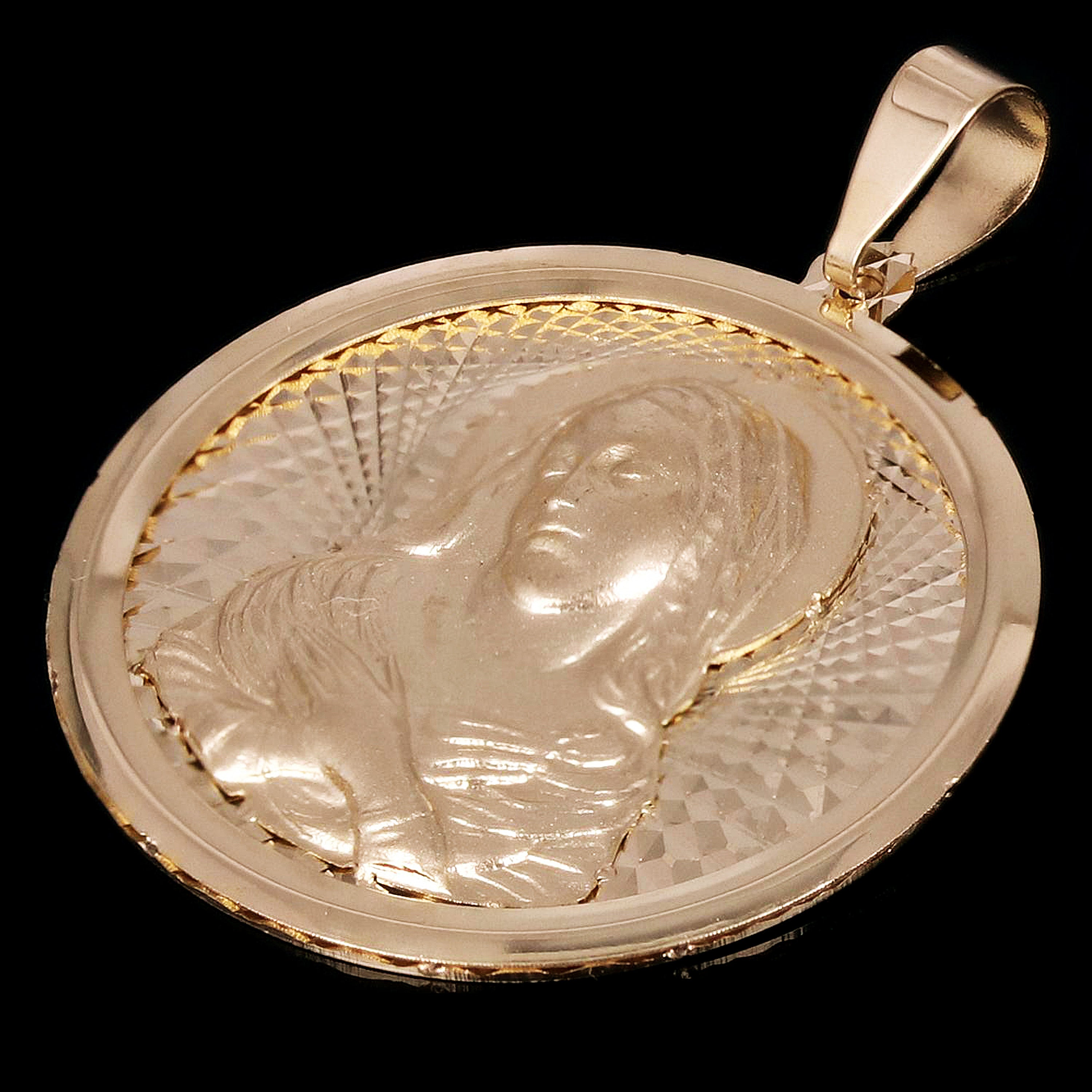 Italian 14k Yellow Gold Madonna Virgin Mary Medal Charm Pendant 1.1" 2.5 grams - 2.5 grams