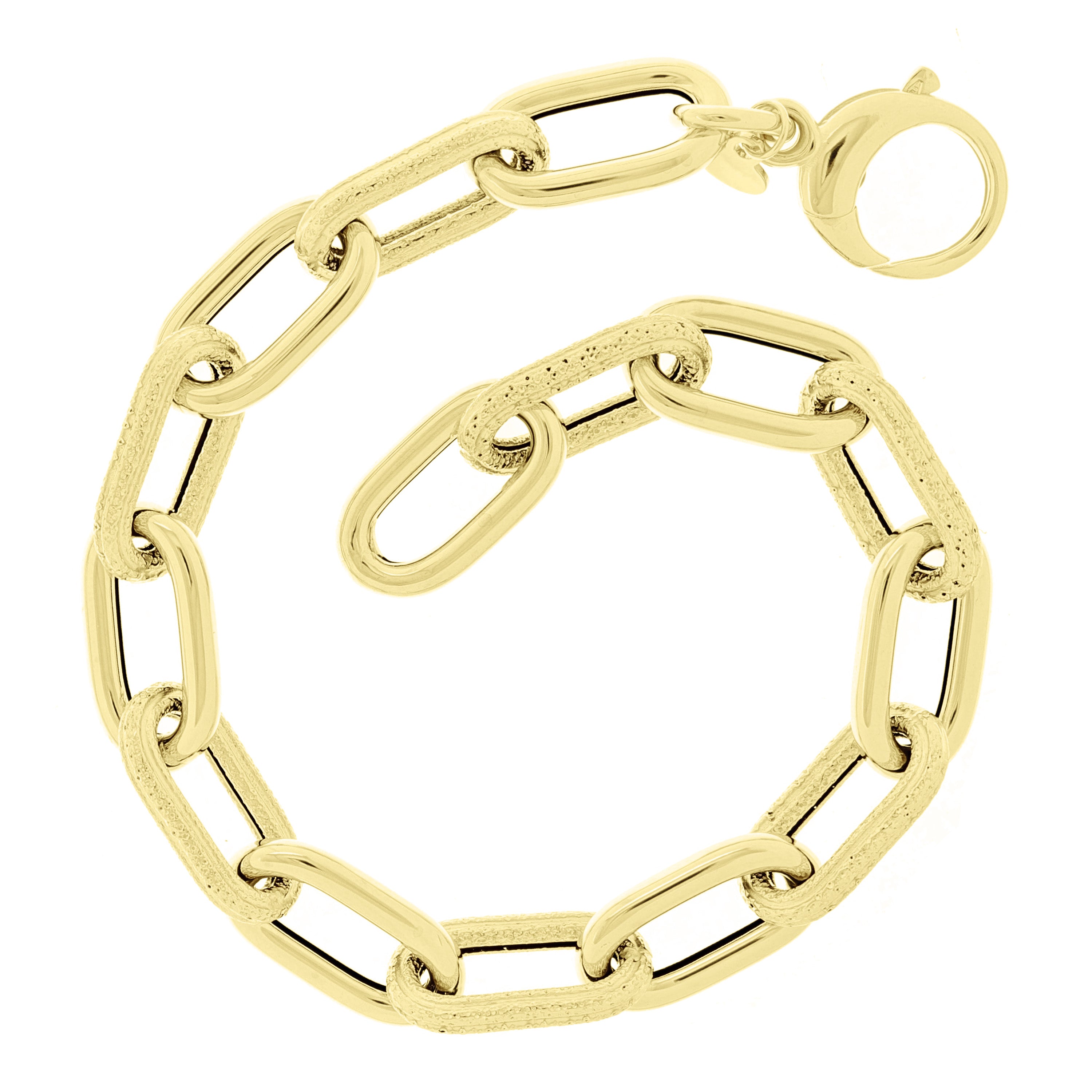 Italian 14k Yellow Gold Plain & Satin Finish Paper Clip Bracelet 8" 8.9mm 6.4g