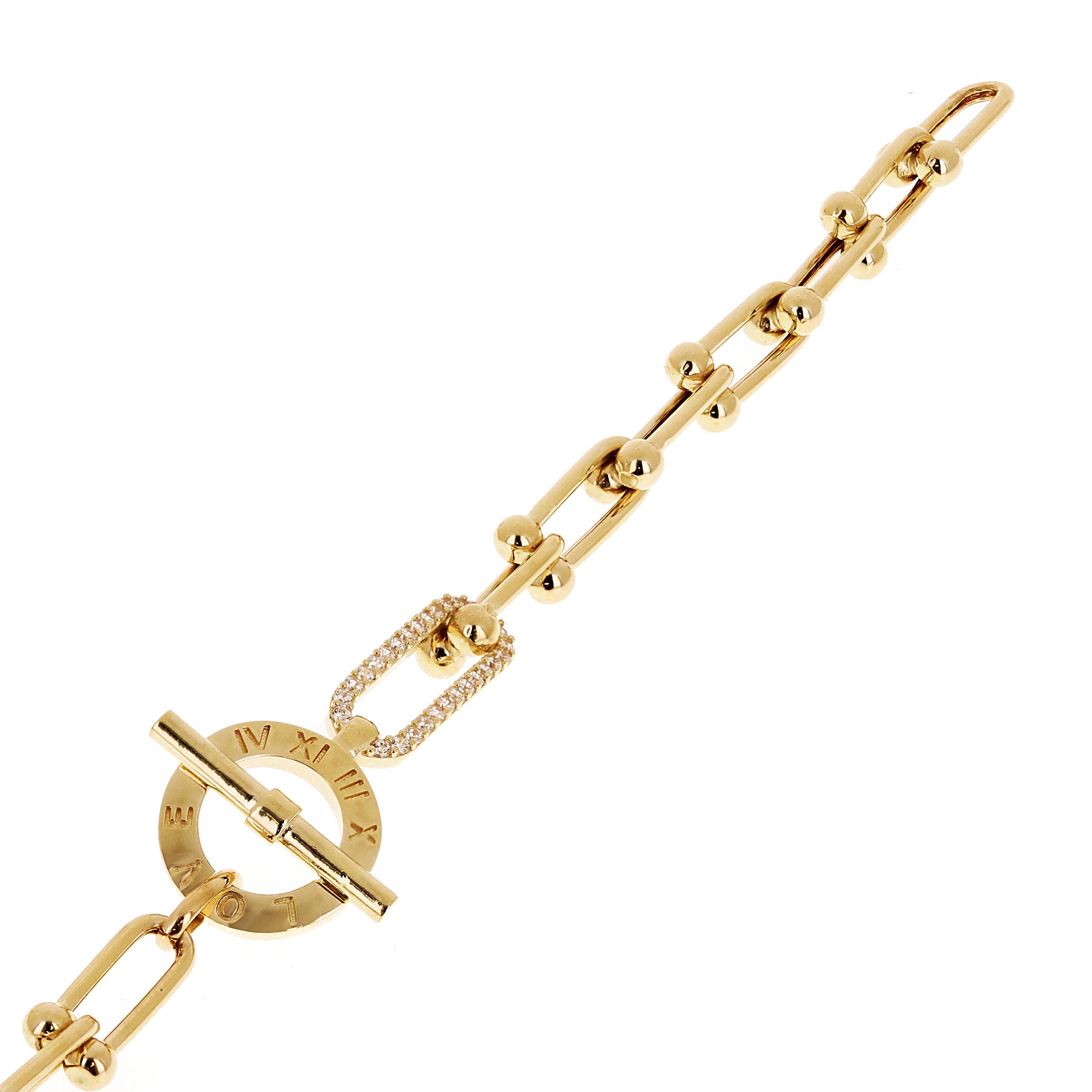 Italian 14k Yellow Gold U Shape Hardwear & Paper Clip Link Love Bracelet 7.5"