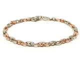 14k Rose & White Gold Handmade Fashion Link Bracelet 7.25" 4mm 9.4 grams - 7.25"