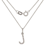 14k White Gold Diamond Initial Letter J Charm Pendant Necklace 18" - Letter J,White