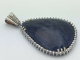 14k White Gold Tear Drop/Pear Shape Blue Sapphire with Diamond Accent Pendant