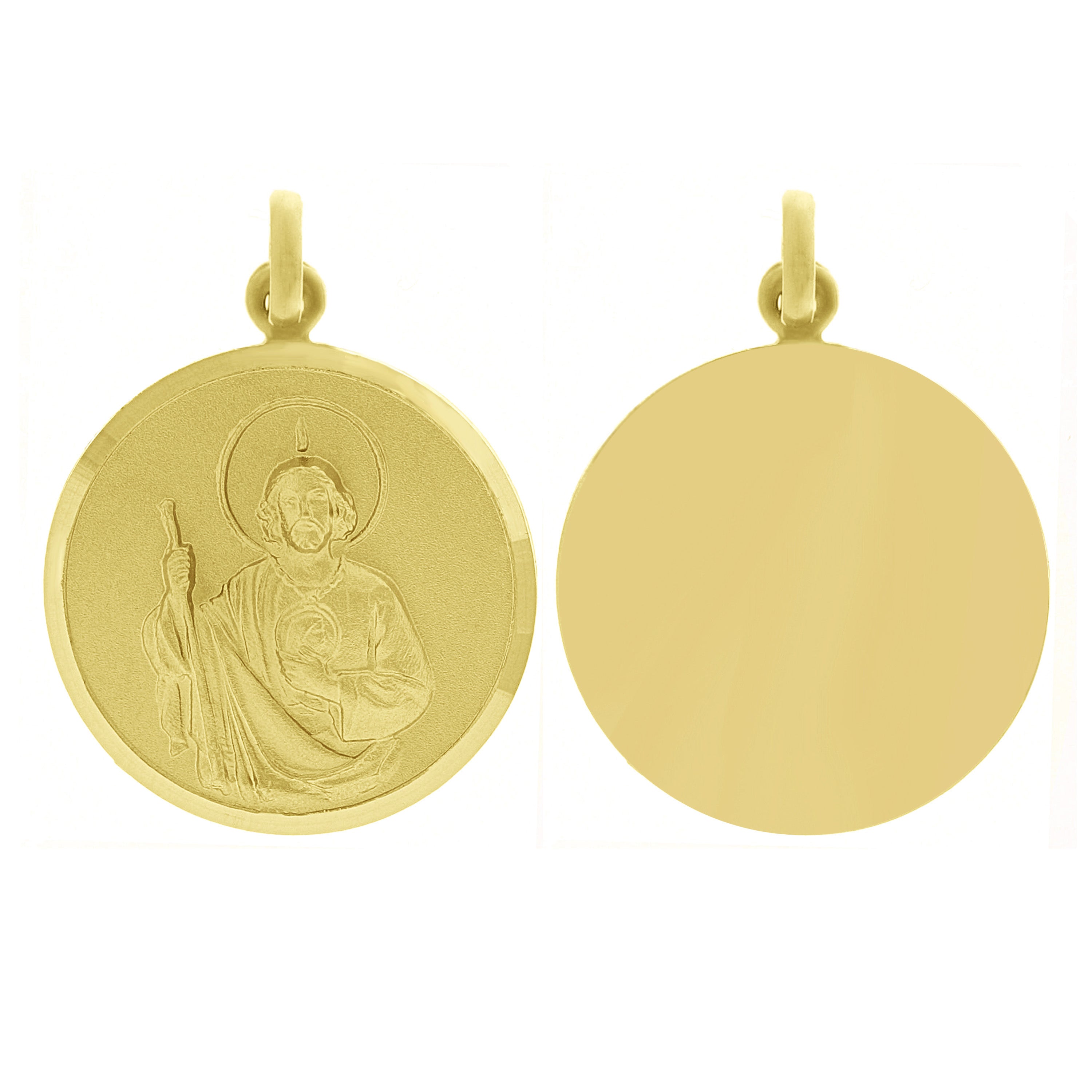 Italian 14k Yellow Gold Saint Jude Religious Charm Medal Pendant 1.2" 3.5 grams