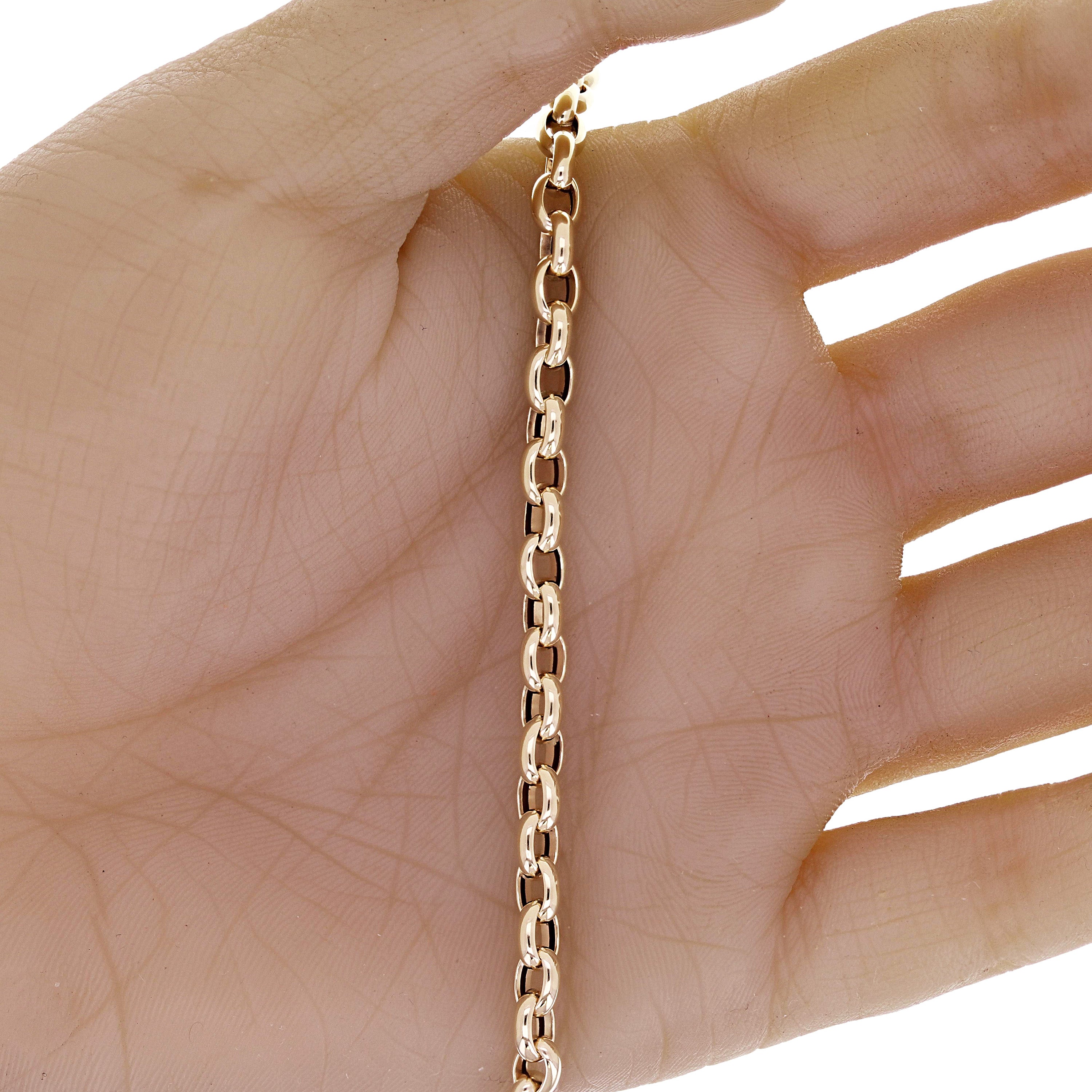 Italian 14k Yellow Gold Oval Rolo Link Chain Charm Bracelet 8" 4.6mm 3.2 grams