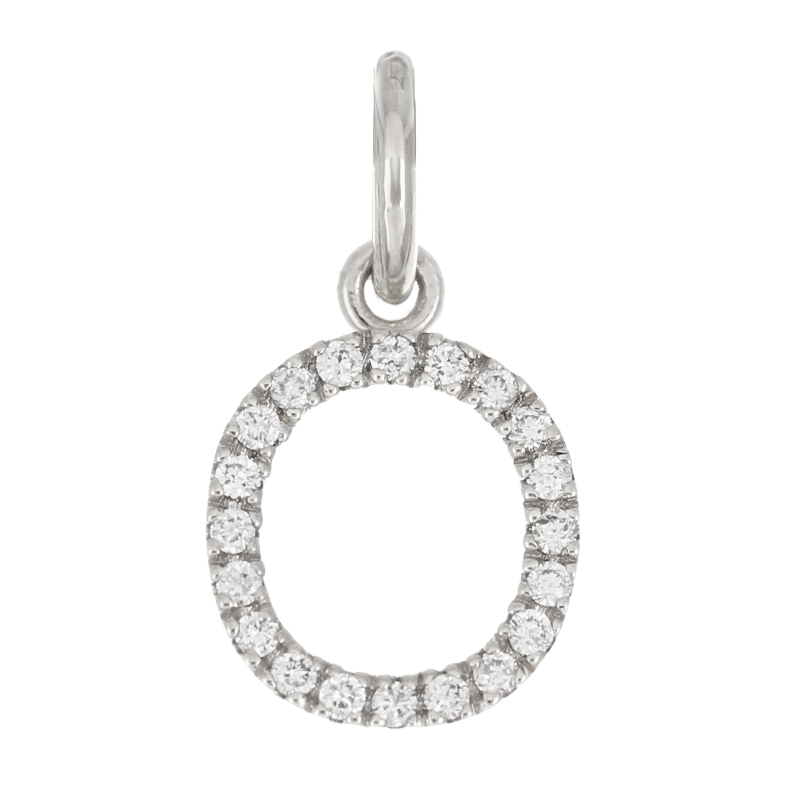 14k White Gold Diamond Initial Letter O Charm Pendant - Letter O,White
