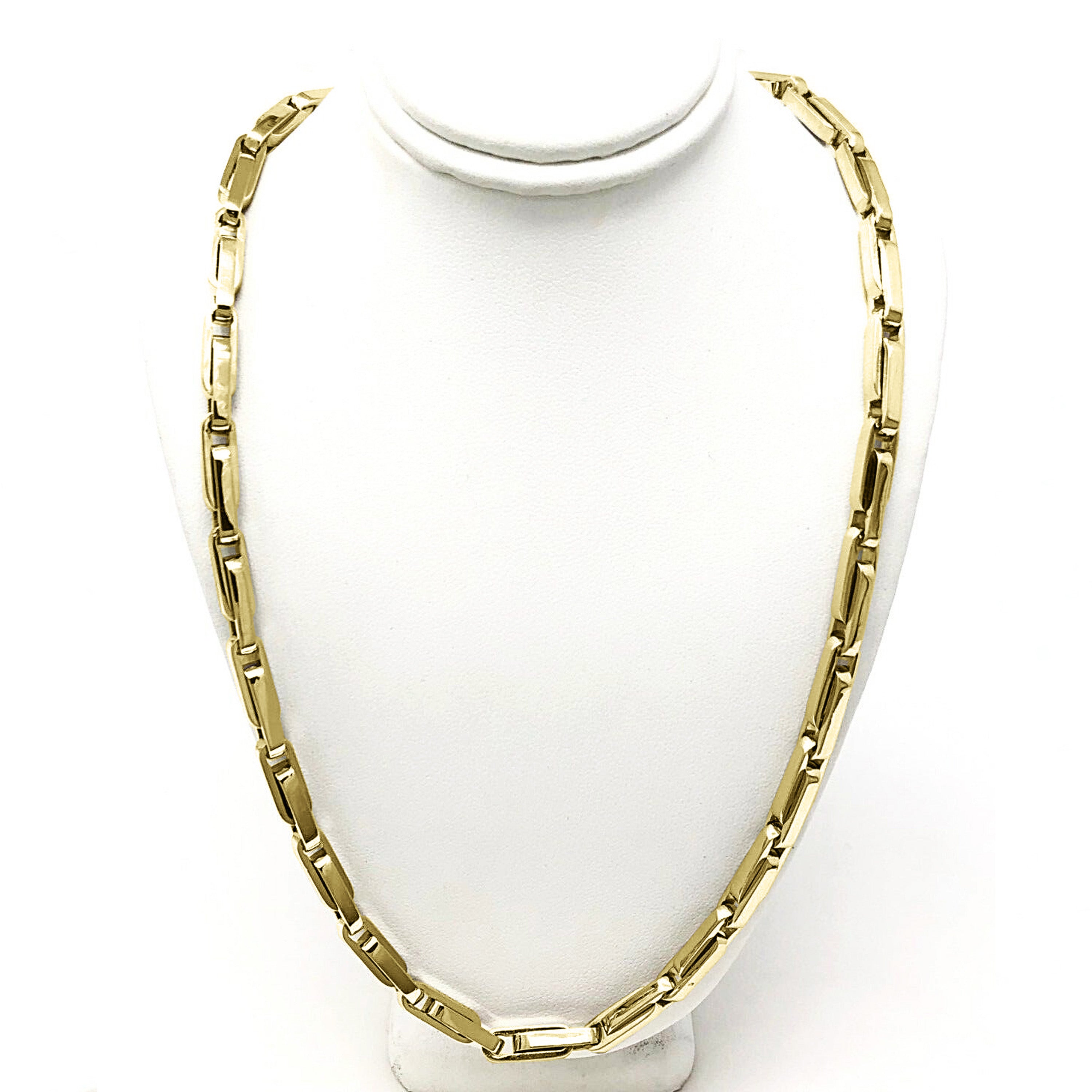 14k Yellow Gold Solid Fancy Chain Link Necklace 16" 5mm - Yellow,16"