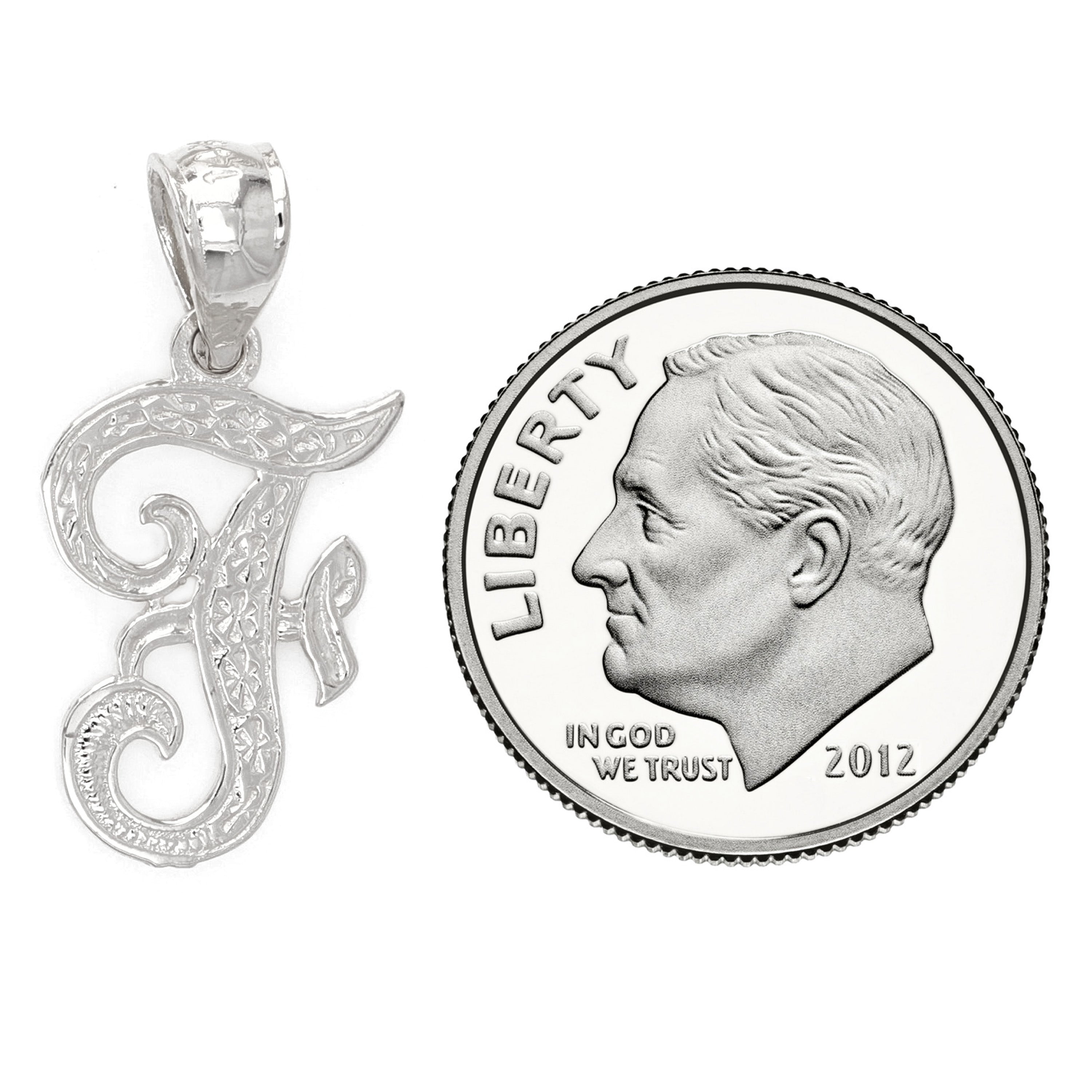 14k White Gold Initial Letter F Alphabet Charm Pendant - Letter F,White