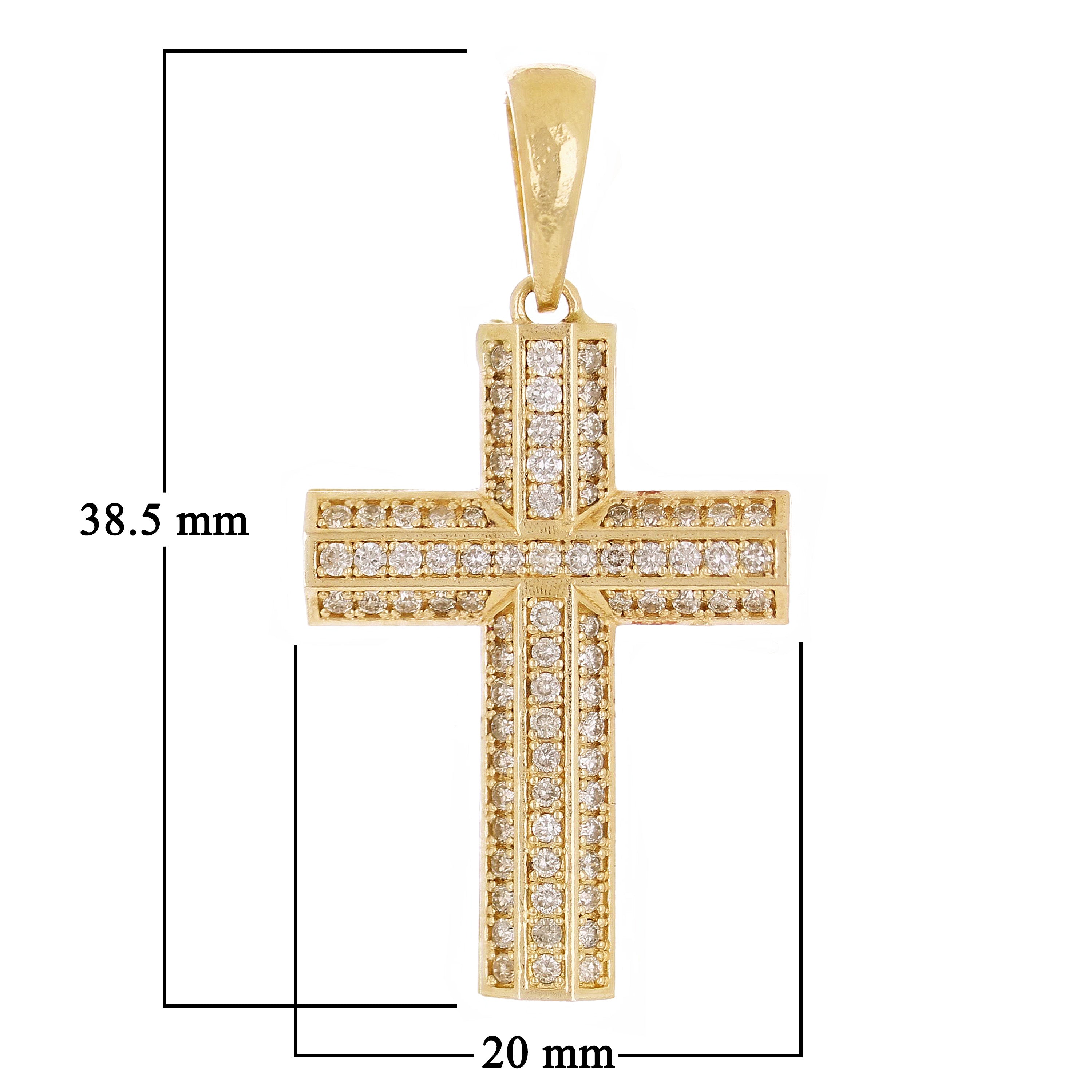 14k Yellow Gold 0.81ctw Diamond 3 Row Cross Pendant 1.5" 4.6 grams