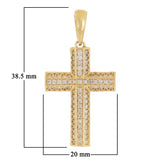 14k Yellow Gold 0.81ctw Diamond 3 Row Cross Pendant 1.5" 4.6 grams
