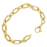 Italian 14k Yellow Gold Hollow Oval & Paper Clip Link Bracelet 7.5" 9mm 9.7 grams
