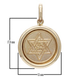 14k Yellow Gold Embossed Star of David with Chai Symbol Round Medal Pendant 1.2g