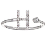 14k White Gold Diamond Initial Letter H Ring Size 6 - Letter H,White