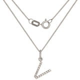 14k White Gold Diamond Initial Letter V Charm Pendant Necklace 18" - Letter V,White