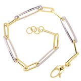 Italian 14k Yellow & White Gold Paper Clip Link Chain Bracelet 7.5" 4.6 grams