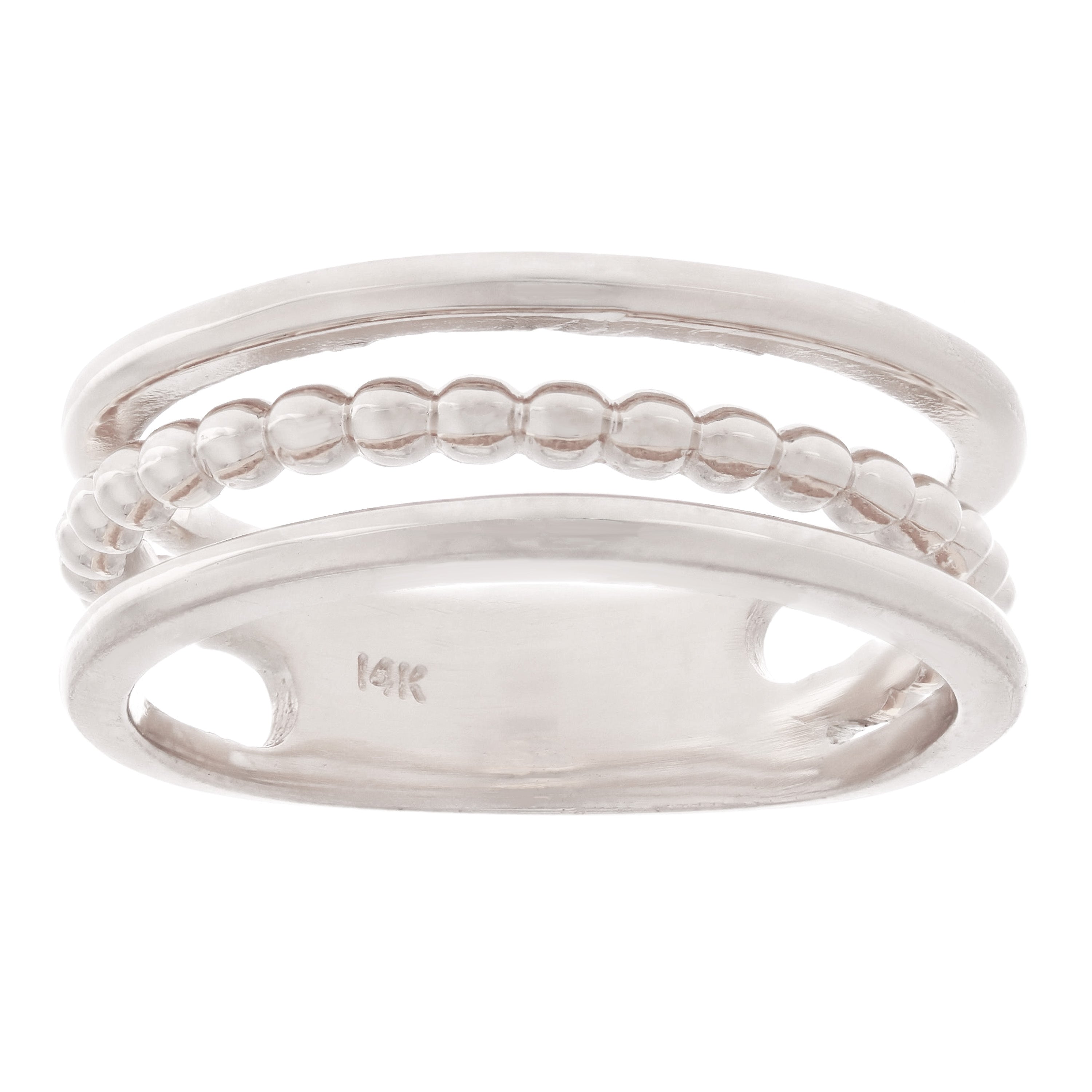 14k White Gold High Polished Open Triple Row Beaded Band Size 6.5 - White,Ring Size 6.5
