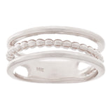14k White Gold High Polished Open Triple Row Beaded Band Size 6.5 - White,Ring Size 6.5