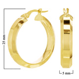 Italian 14k Yellow Gold Square Tube Round Hoop Earrings 1" 5mm 3 grams