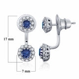 14k White Gold 1.25ctw Blue & White Diamond Double Cluster Curved Ear Jackets - Blue Diamond