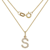 14k Yellow Gold Diamond Initial Letter S Charm Pendant Necklace 18" - Letter S,Yellow