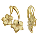 14k Yellow Gold Solid Double Hawaiian Plumeria Flower Pendant 1.2" 4.8 grams