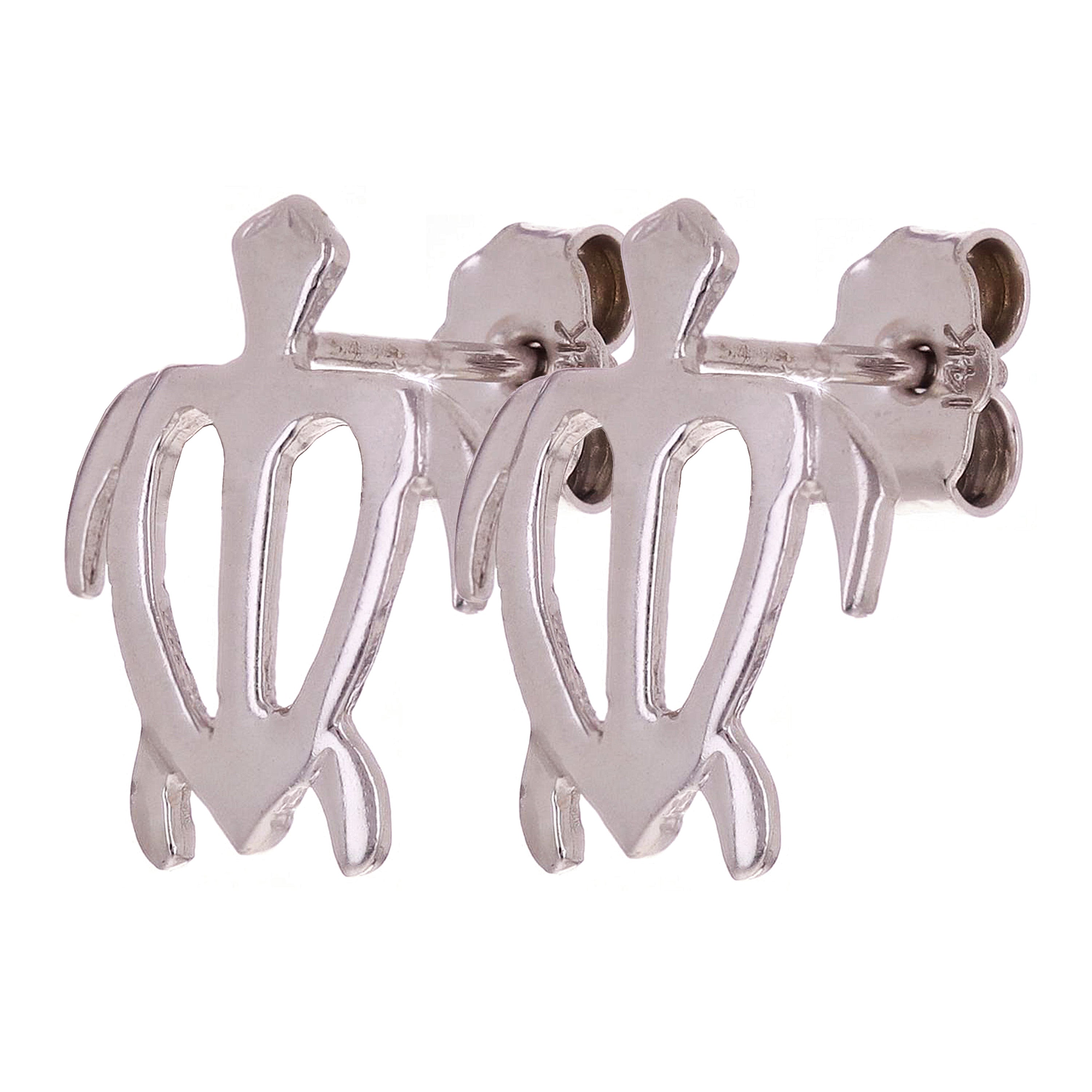 14k White Gold Hawaiian Sea Turtle Stud Earrings 13mm x 10.5mm 1.3 grams - Medium