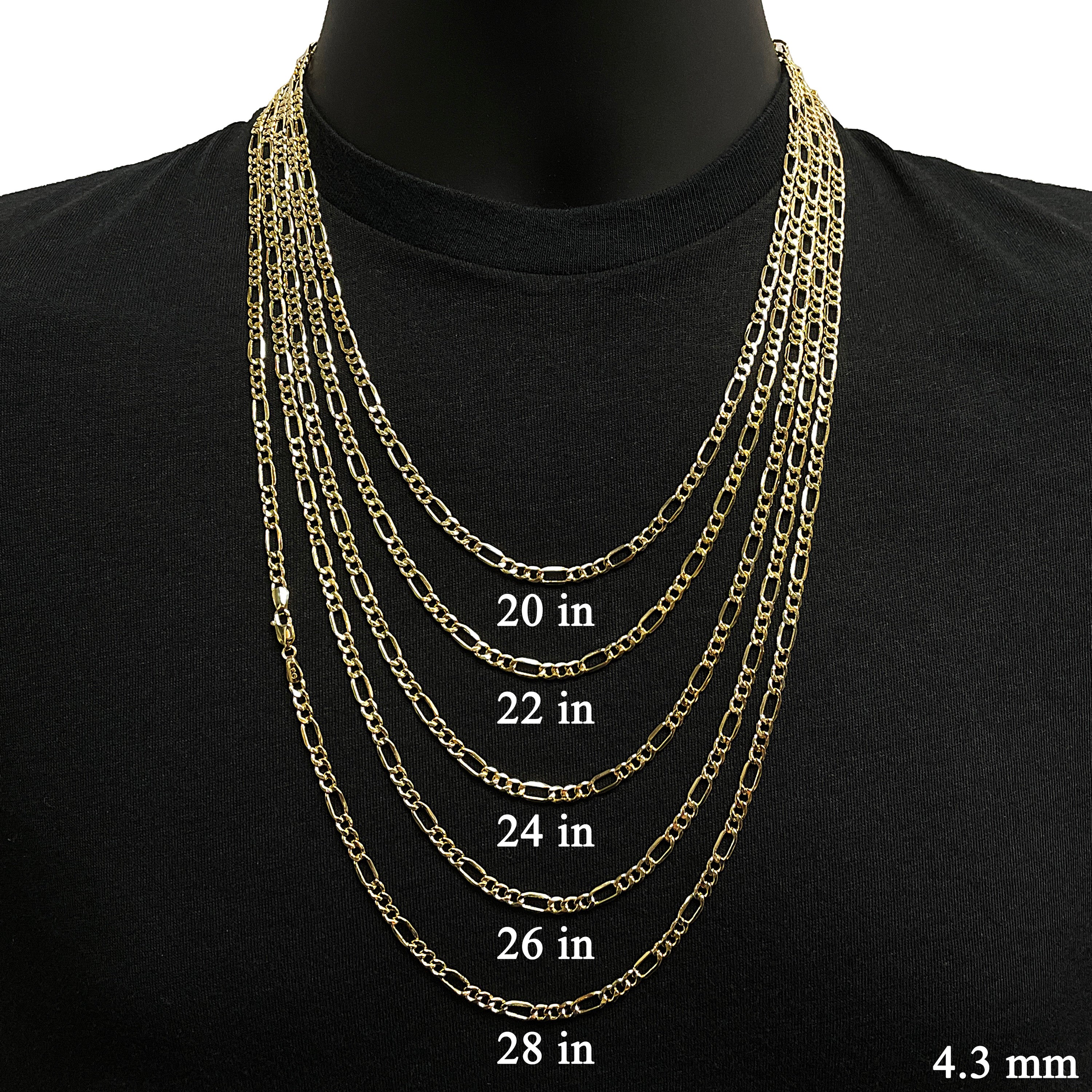 Italian 10k Yellow Gold Hollow Figaro Chain Necklace 20" 4.3mm 4.8 grams - 20" 4.8 grams