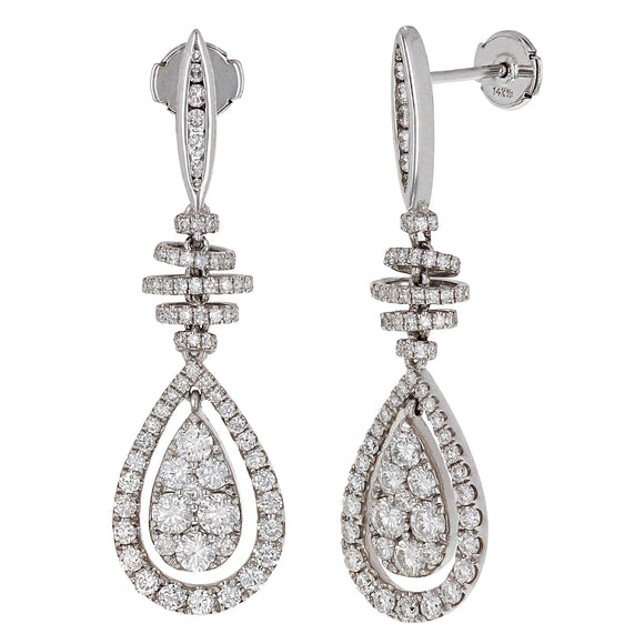 14k White Gold 2 3/4ctw Diamond Spiral Pear Tear Drop Earrings