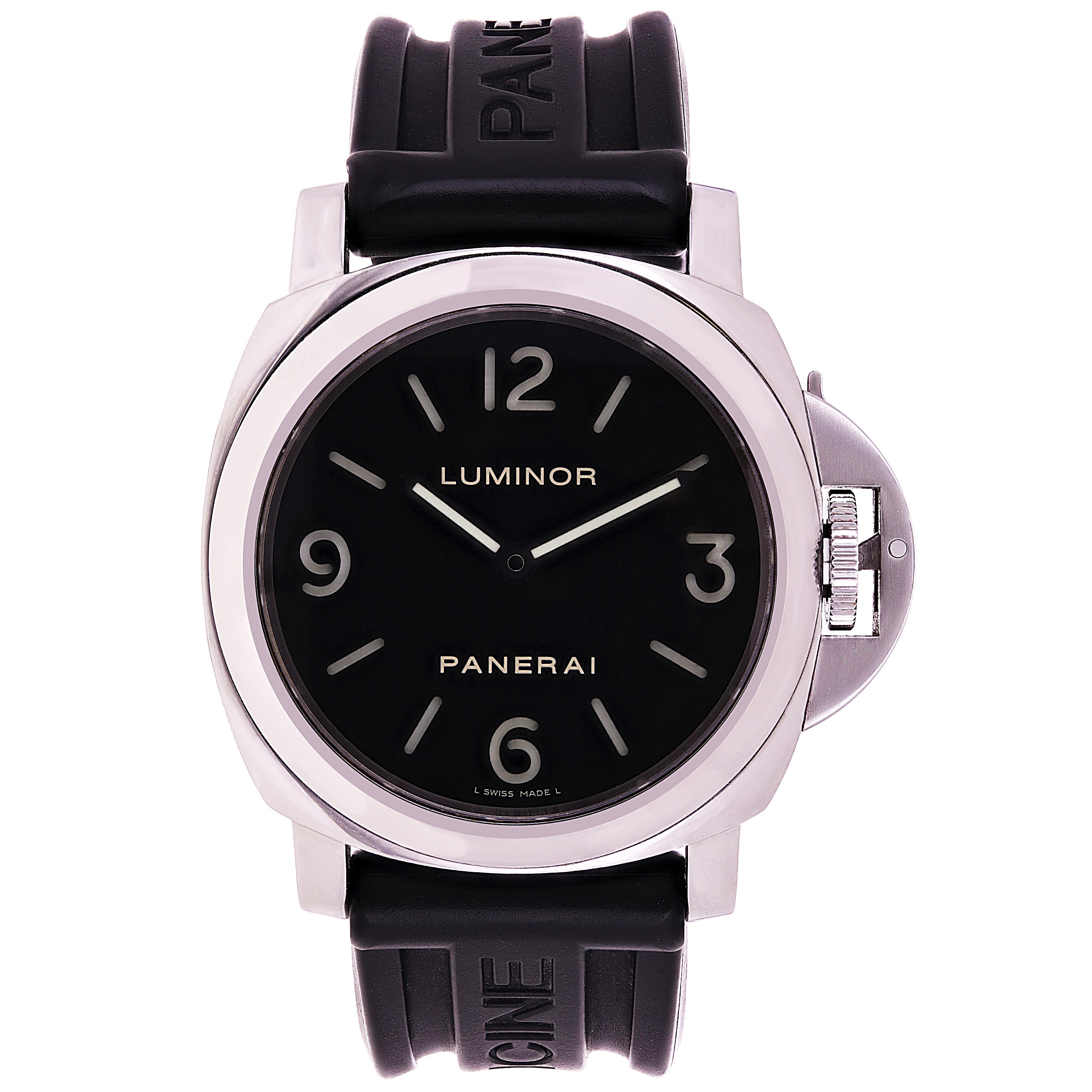 Panerai Men's Luminor Base Acciaio Manual Wind Black Rubber Strap