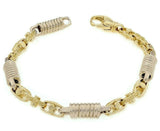 14k Yellow & White Gold Handmade Greek Style Fashion Link Bracelet 7" 7mm 28g