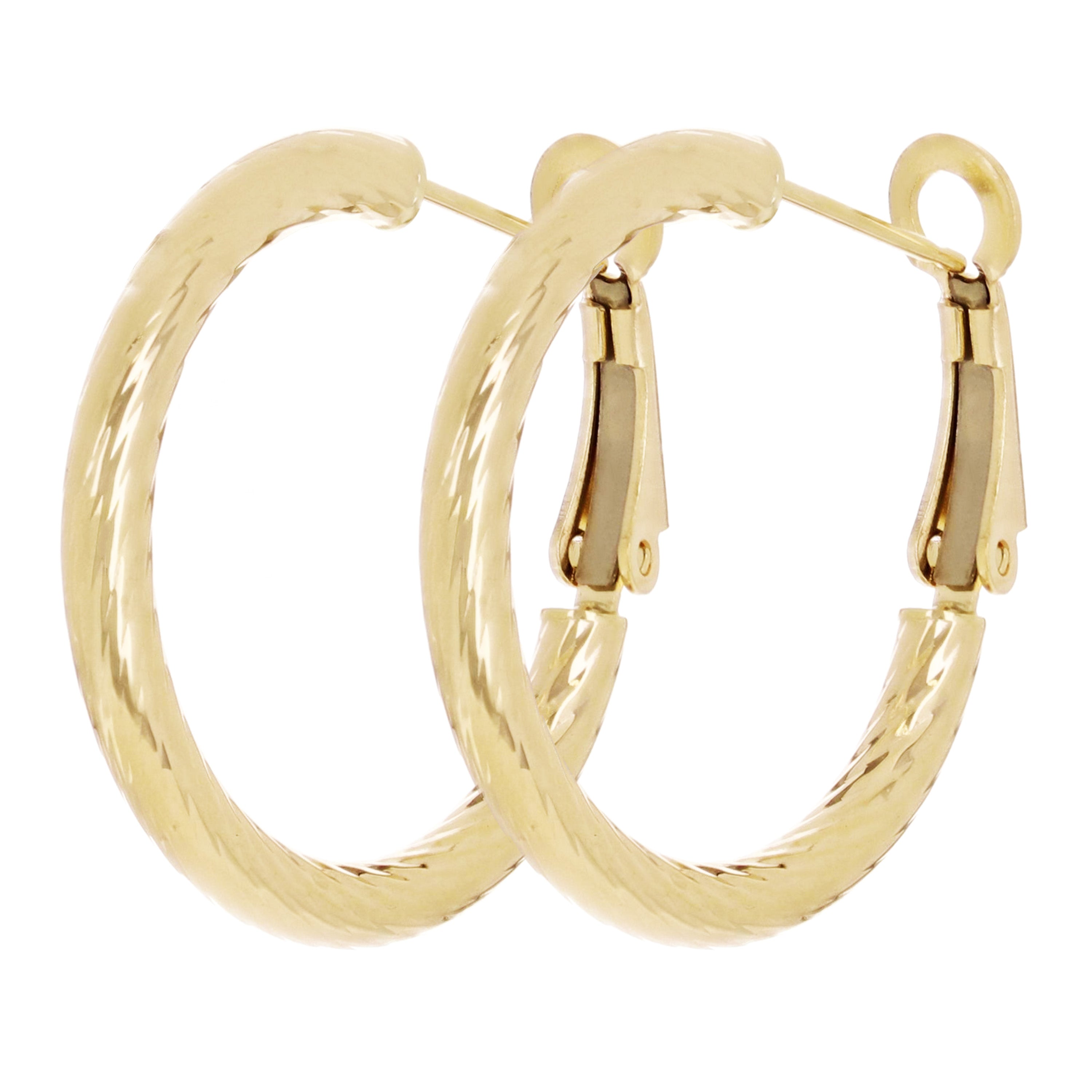 Italian 14k Yellow Gold Twisted Round Hoop Earrings 1" 3mm 2.7 grams