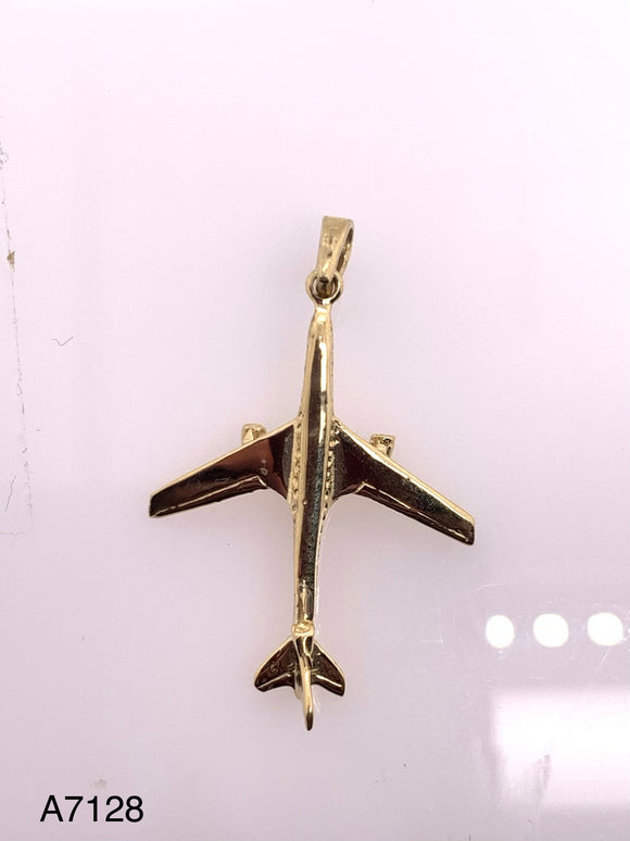 14k Yellow Gold Solid Aeroplane Aircraft Airplane Charm Pendant 1.9 grams