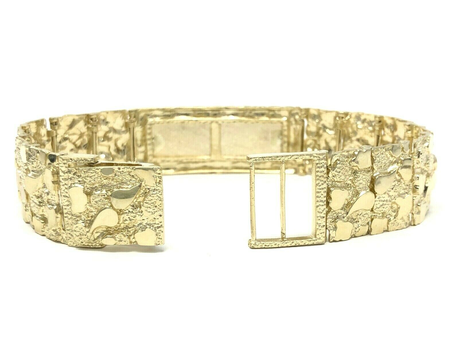 Men's 10k Yellow Gold Nugget ID Bracelet Adjustable 7.75" 18.9mm 49.7 grams