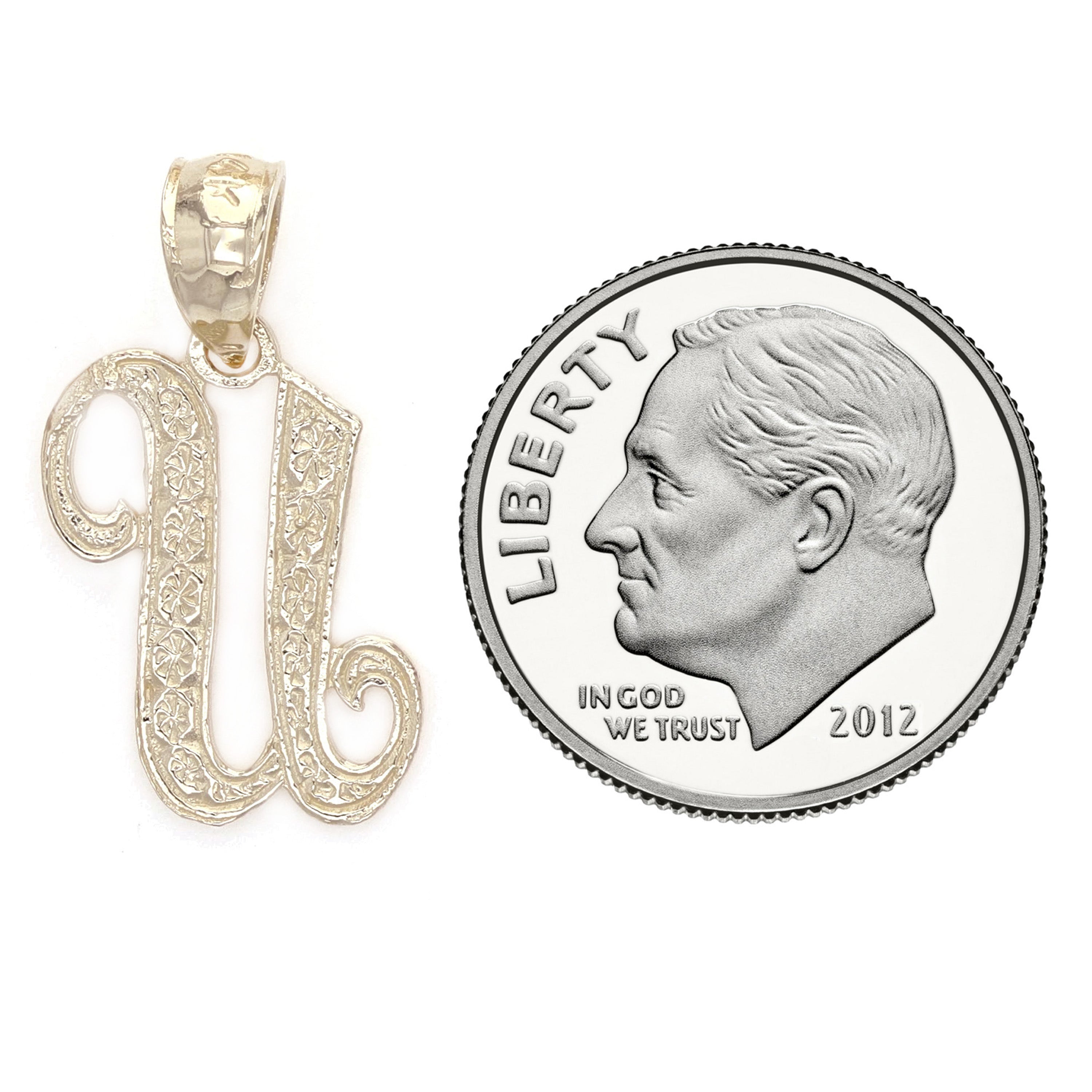 14k Yellow Gold Initial Letter U Alphabet Charm Pendant - Letter U,Yellow
