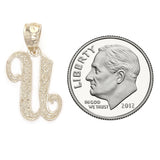 14k Yellow Gold Initial Letter U Alphabet Charm Pendant - Letter U,Yellow