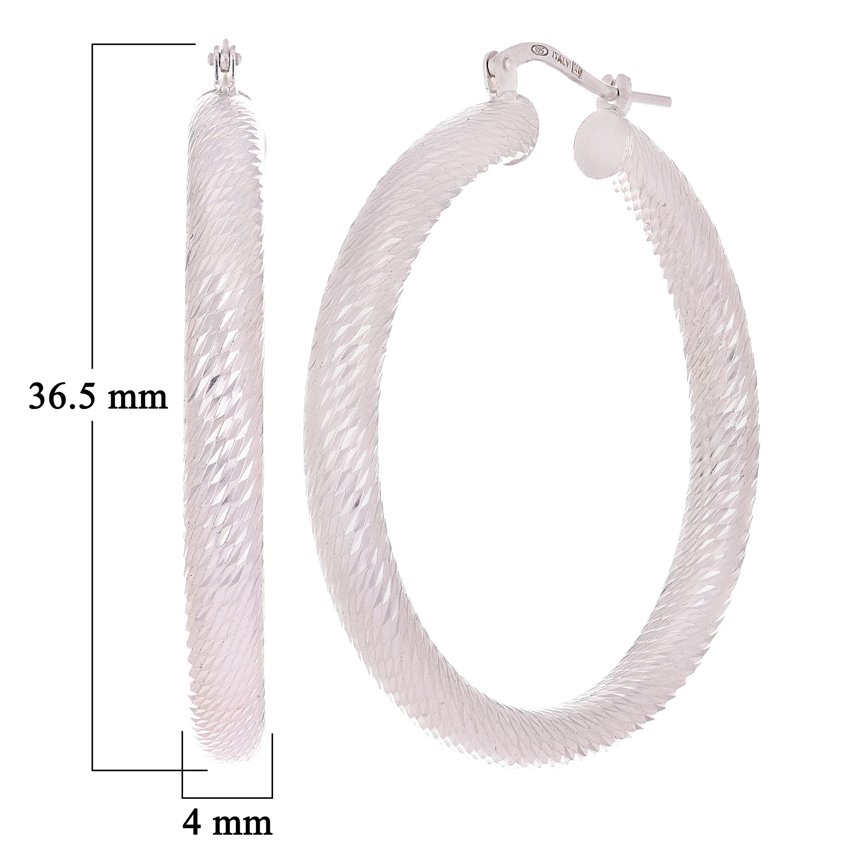 925 Sterling Silver Diamond Cut Round Hoop Loop Earrings 1.45" 4.25mm 7.7 grams