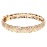Italian 14k Tri-Color Gold Diamond Cut XOXO Omega Bangle Bracelet 7" 8.8mm 16.5g