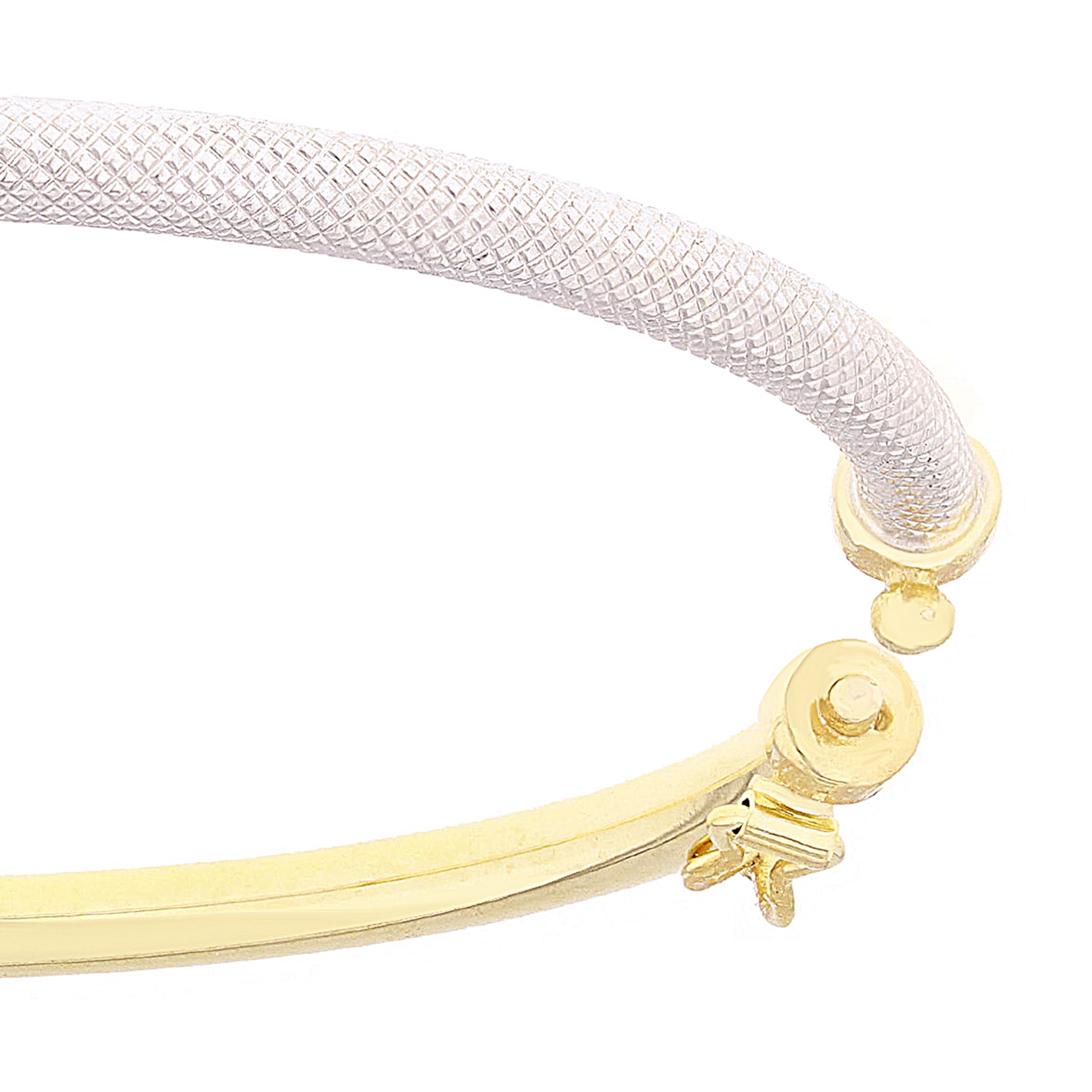 Italian 14k Yellow & White Gold Snakeskin & Shine Hollow Oval Bangle Bracelet